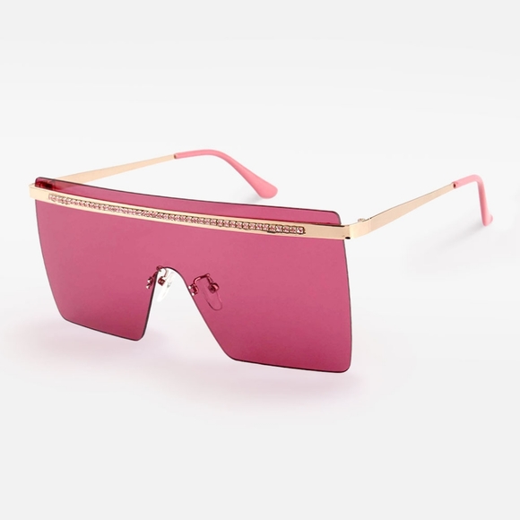 Gold Rhinestone Crystal Edge Pink Sunglasses Fashion Statement Accessory Shades - Picture 1 of 4